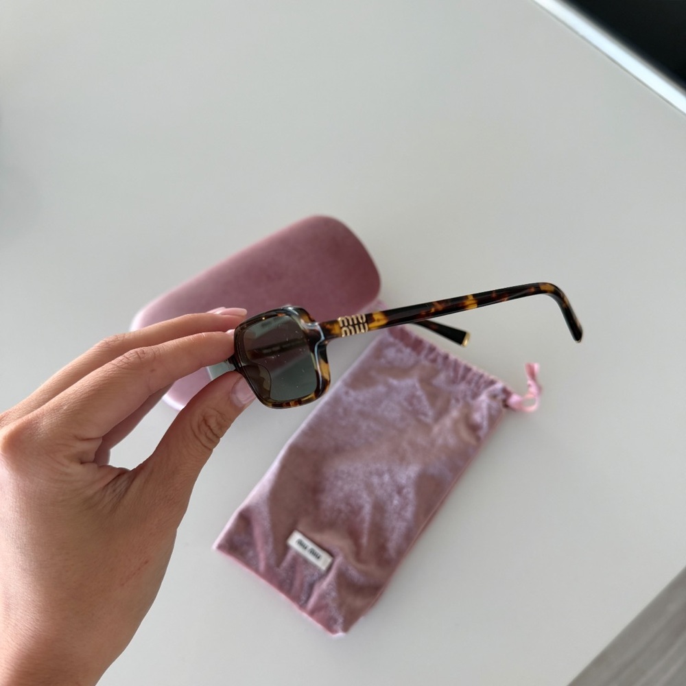 Miu Miu Tortoiseshell Rectangular Sunglasses with… - image 3